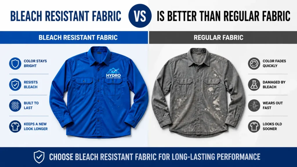 Side-by-side comparison of bleach resistant fabric vs regular fabric