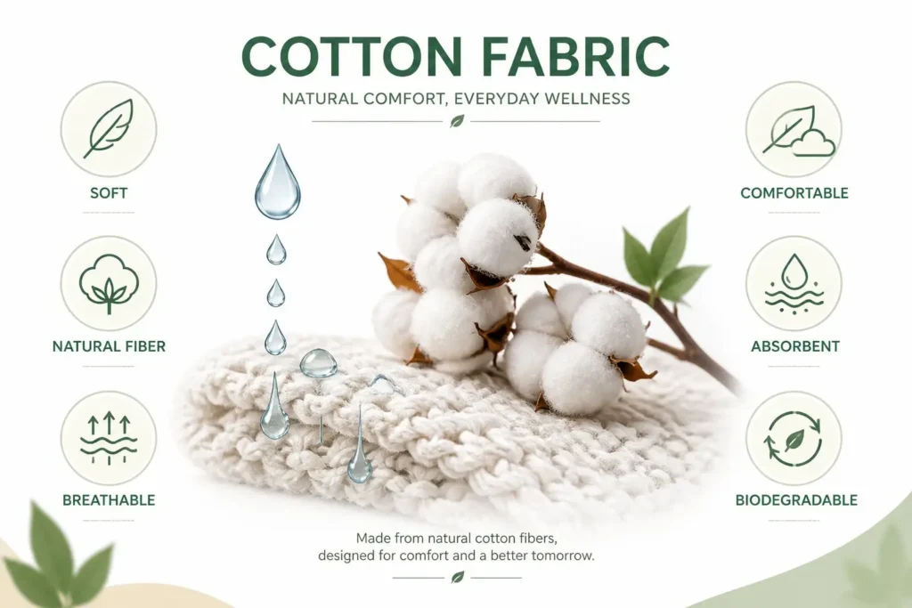 Natural cotton fabric highlighting softness, breathability, and moisture absorption