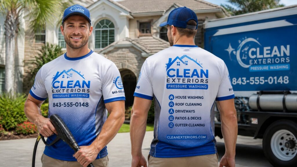 Custom pressure washing shirt with company logo for professional branding